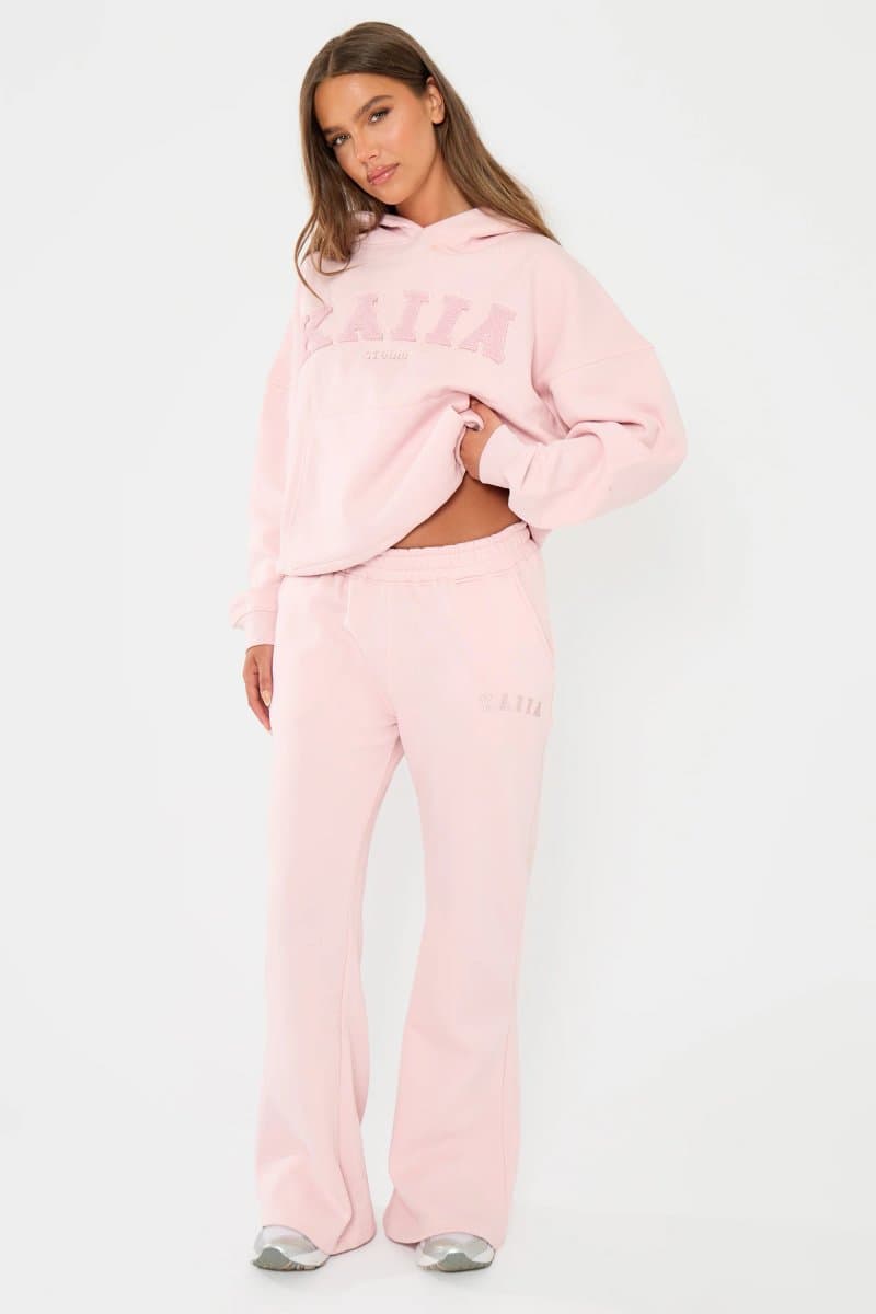 Kaiia Kaiia Logo Wide Leg Joggers Pink Chai