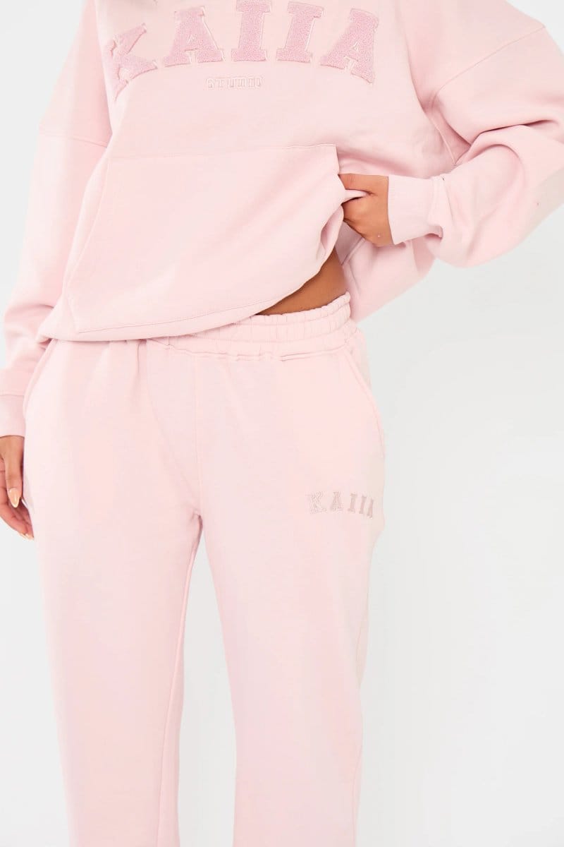 Kaiia Kaiia Logo Wide Leg Joggers Pink Chai - 4