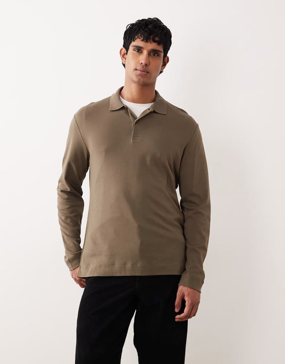 ASOS Mango 100% cotton knitted polo top in khaki