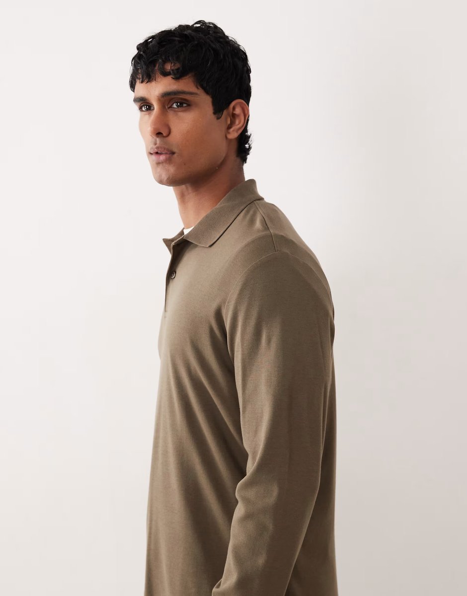 ASOS Mango 100% cotton knitted polo top in khaki - 4