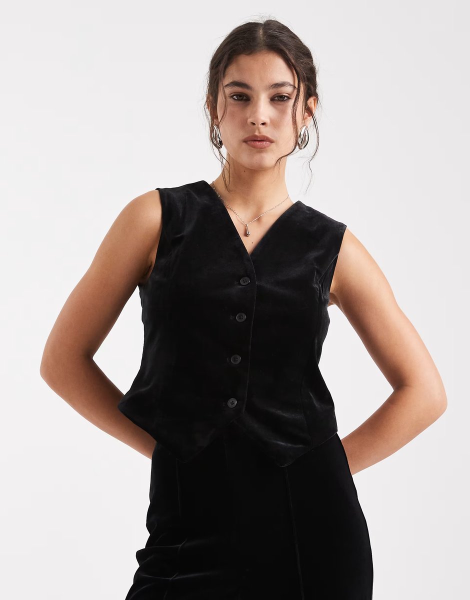 ASOS Vero Moda velvet waistcoat and wide leg trouser co-ord in black - 3