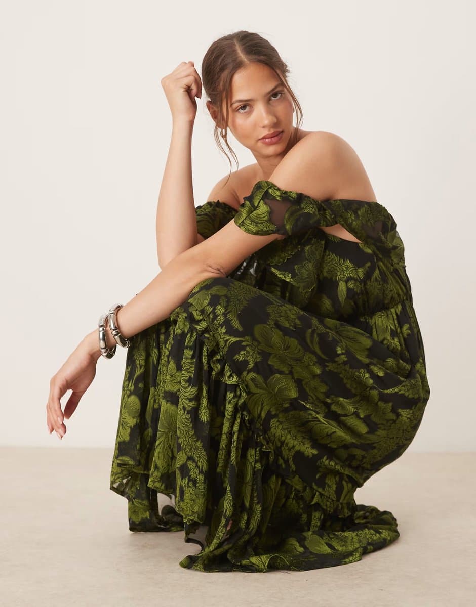 ASOS Maya Floral bardot midaxi dress in green