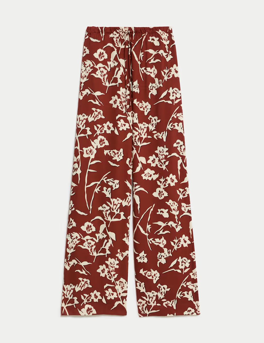 Marks & Spencer M&S Wide Leg Floral Elasticated Waisted Trousers Copper - 2