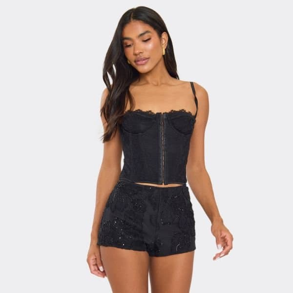 EGO EGO Party-Ready Black Floral Sequin Mini Shorts