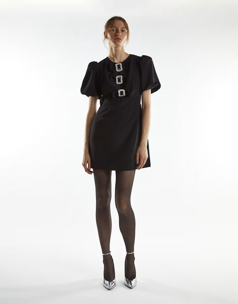 ASOS Collective The Label Black Sequined Short Sleeve Mini Dress