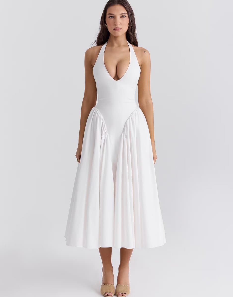 ASOS House of CB Marilyn cotton halter midi sundress in white