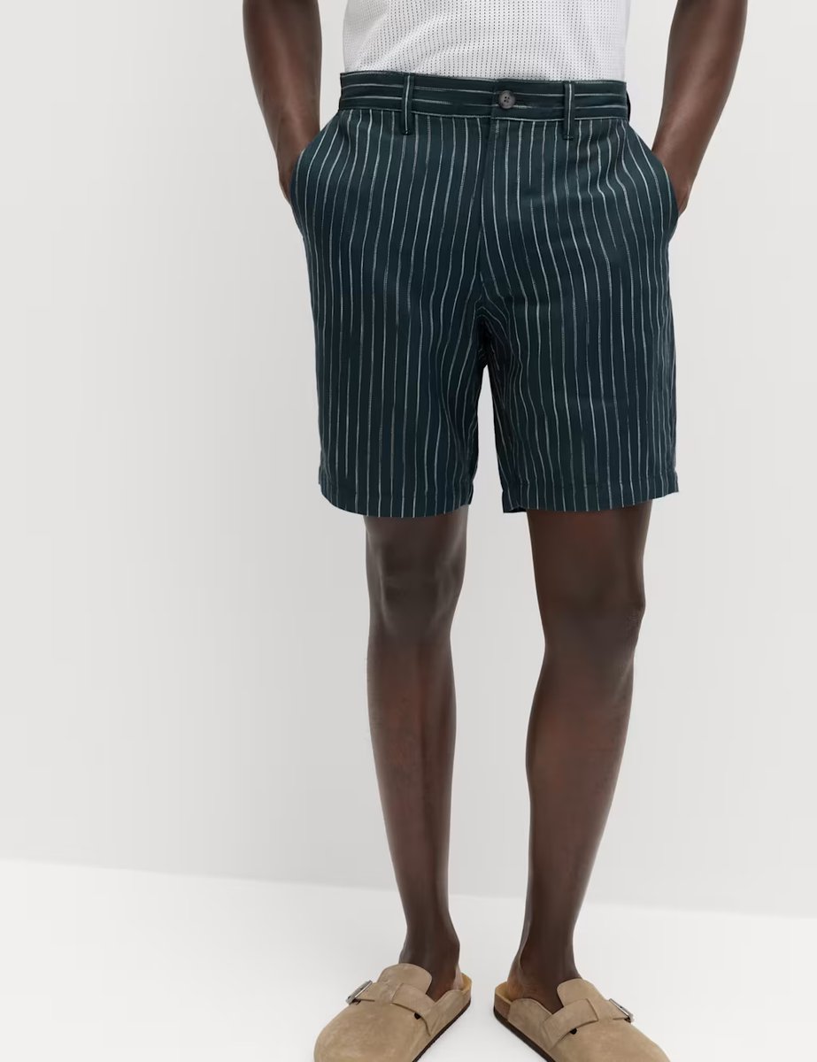 Marks & Spencer M&S Linen Blend Chino Shorts Navy Stripe - 2