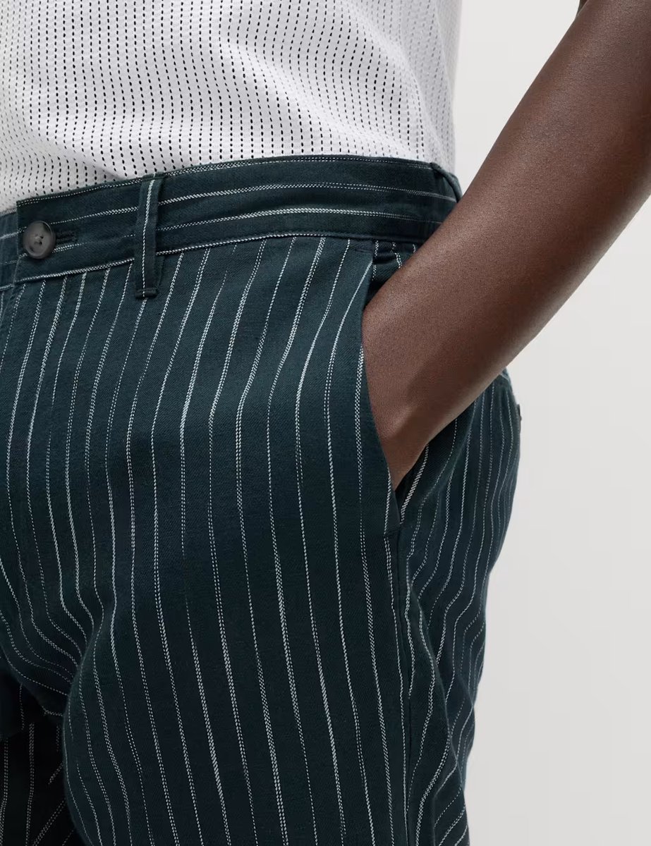 Marks & Spencer M&S Linen Blend Chino Shorts Navy Stripe - 3