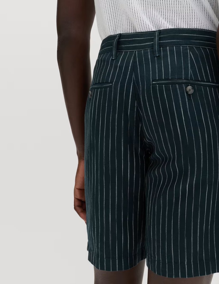 Marks & Spencer M&S Linen Blend Chino Shorts Navy Stripe - 4