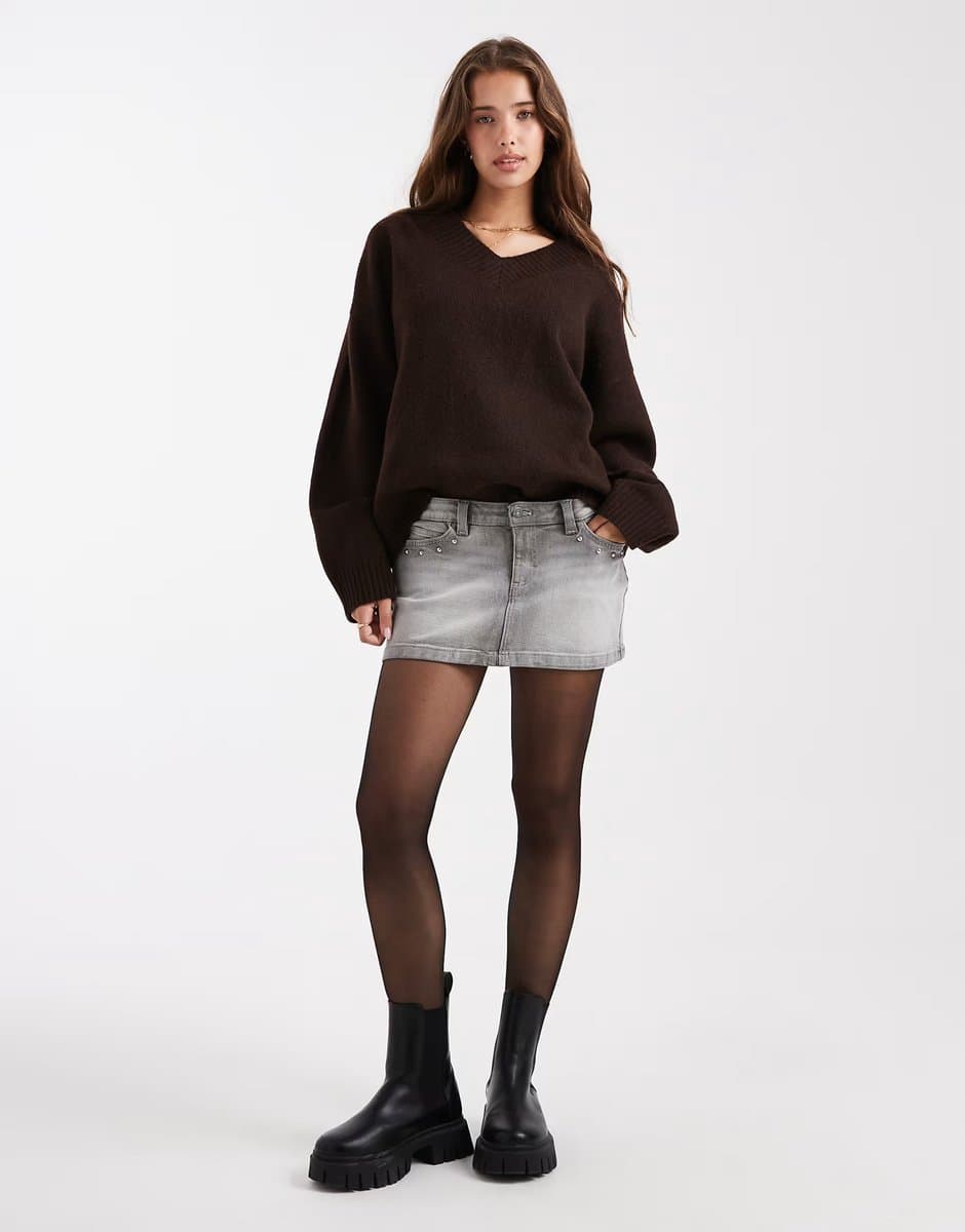 ASOS ASOS Cotton On Studded Denim Mini Skirt in Grey