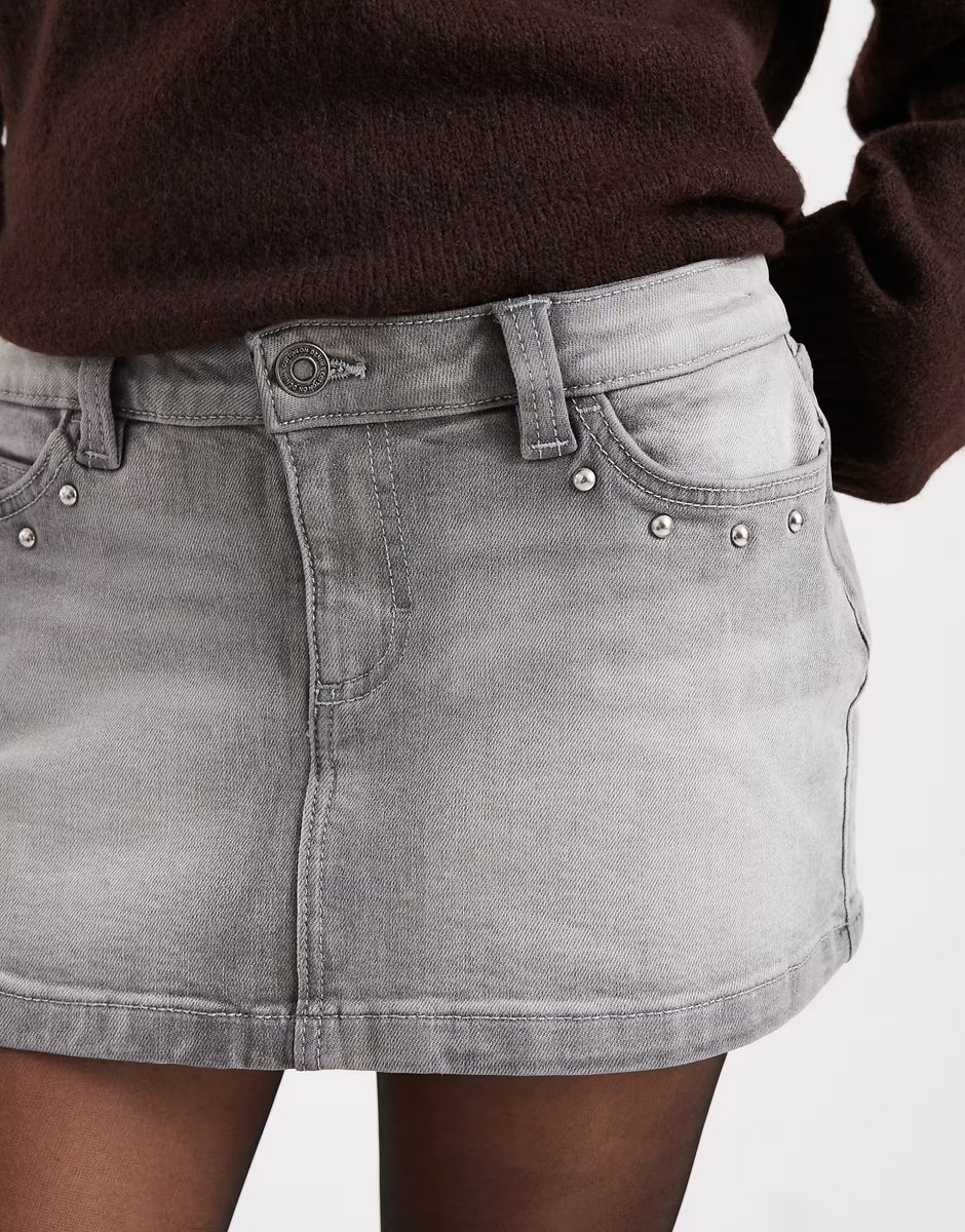 ASOS Cotton On studded denim mini skirt in grey - 4