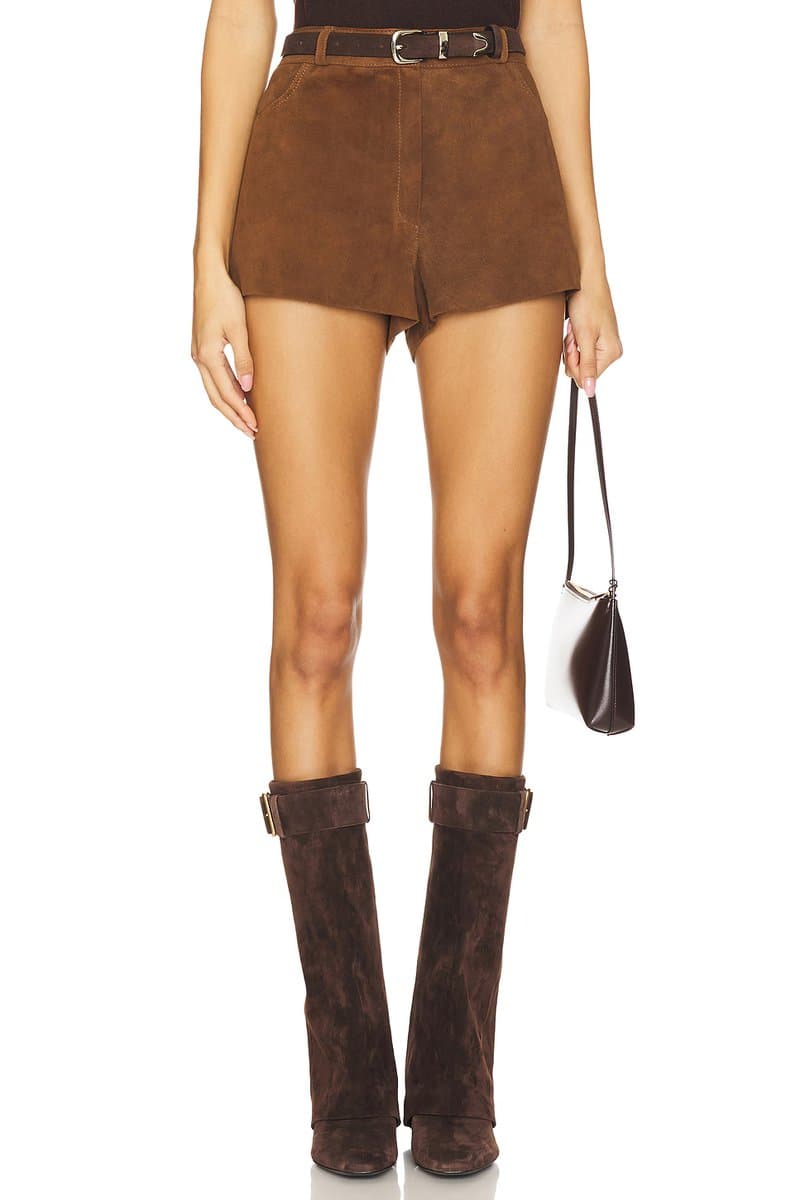 revolve Revolve Camel Suede Leather Shorts