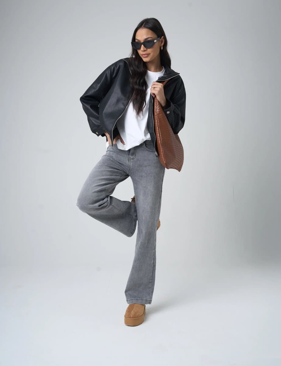 Public Desire Public Desire UK High Rise Wide Leg Denim Jeans in Grey