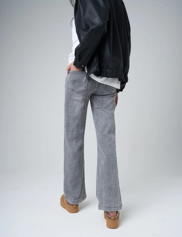 Public Desire Wide Leg High Rise Denim Jeans Grey - 2