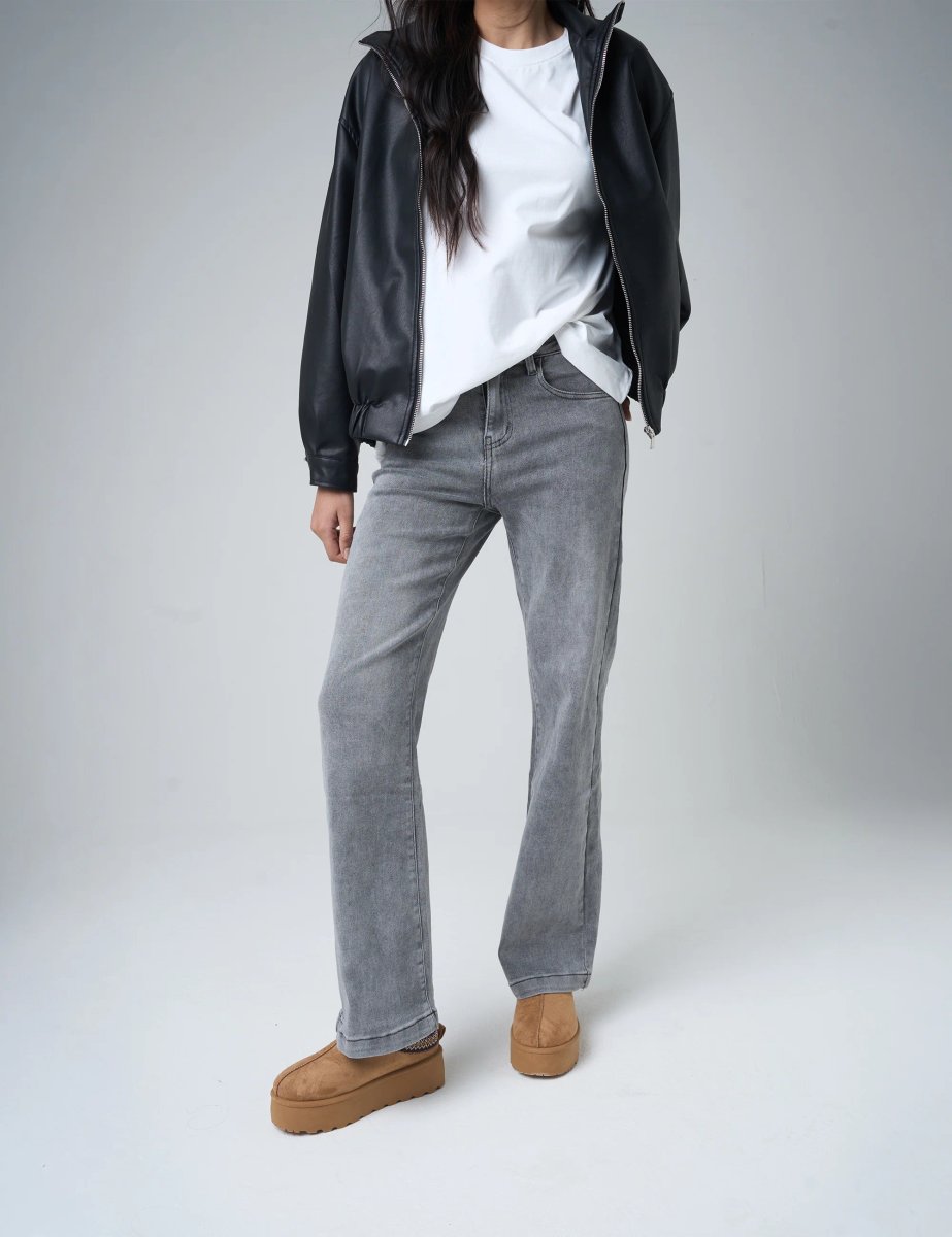 Public Desire Wide Leg High Rise Denim Jeans Grey - 3