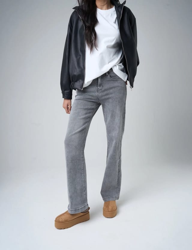 Public Desire Wide Leg High Rise Denim Jeans Grey - 3