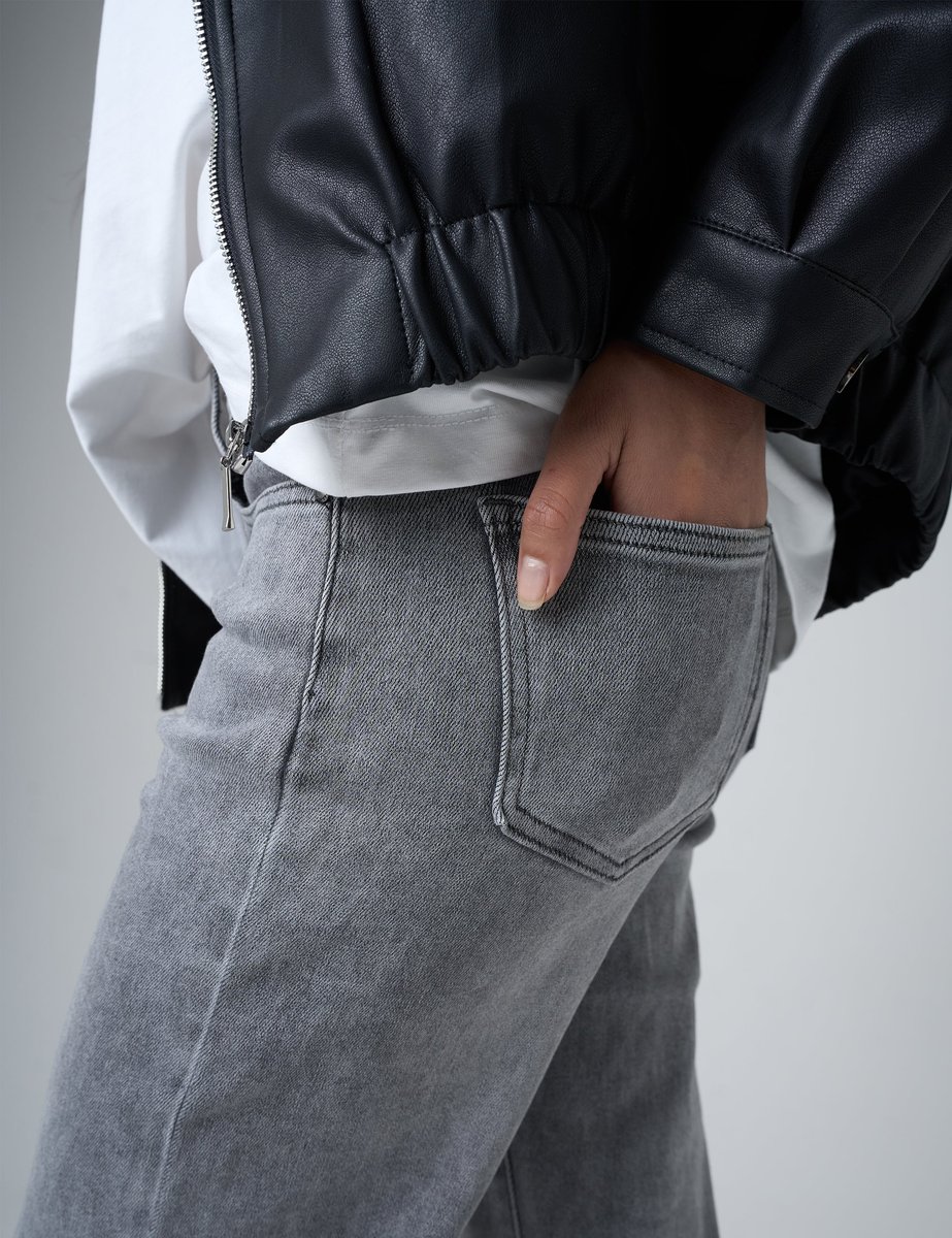 Public Desire Wide Leg High Rise Denim Jeans Grey - 4