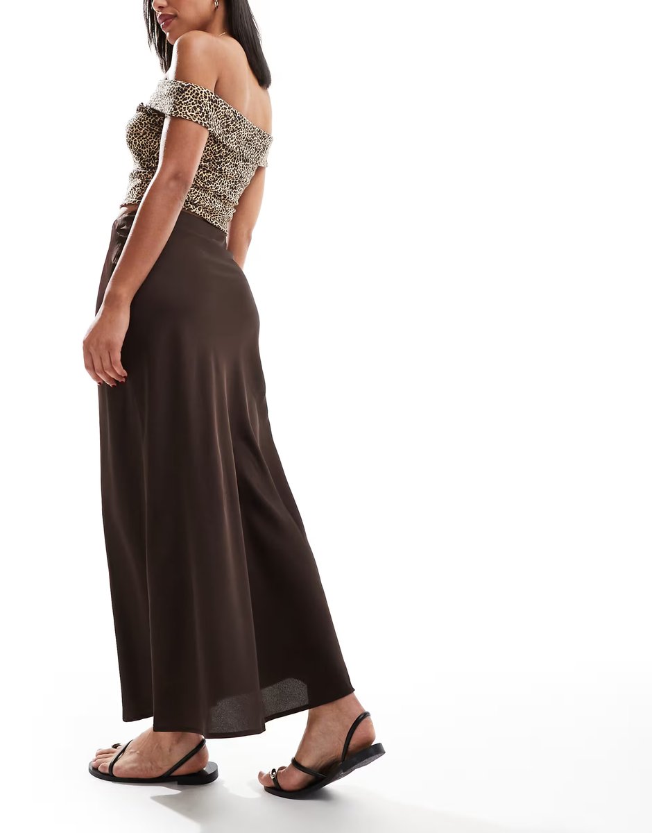 ASOS Vila satin maxi skirt in chocolate brown - 3