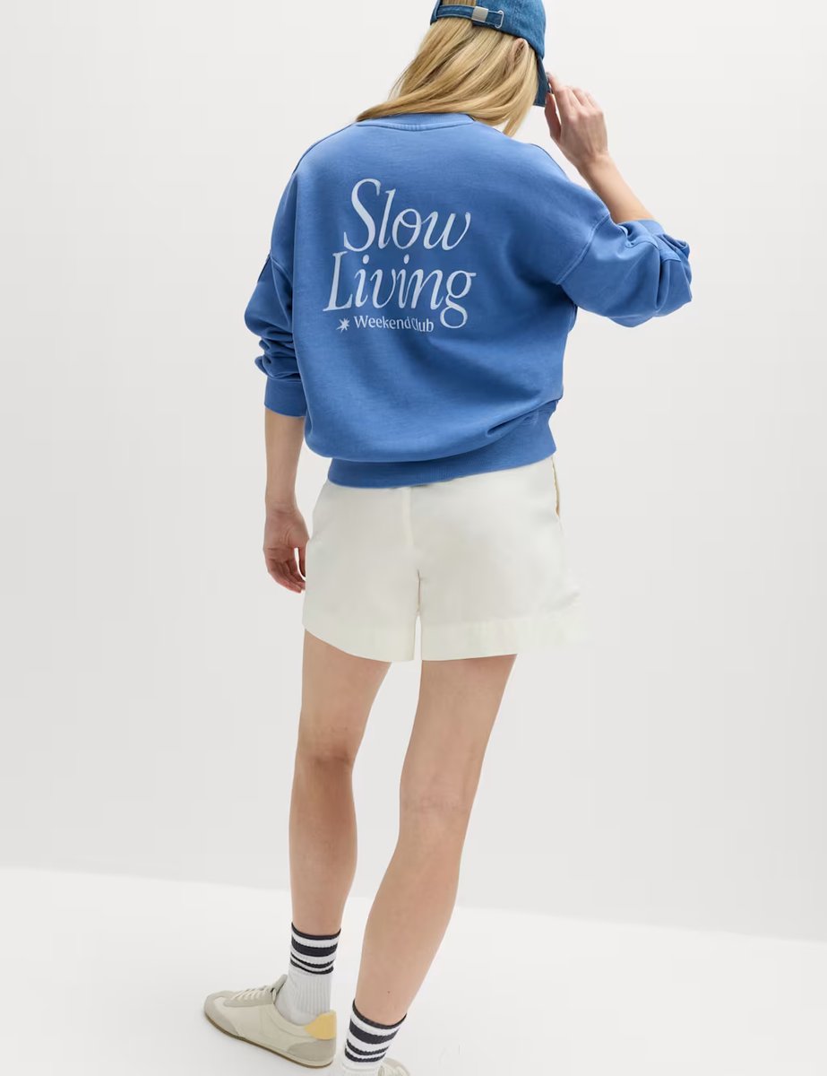 Marks & Spencer M&S Pure Cotton Slogan Side Striped Sweatshirt Blue Mix - 2