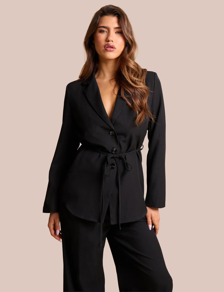 Public Desire Public Desire UK Tie Detail Single Breasted Blazer in Black