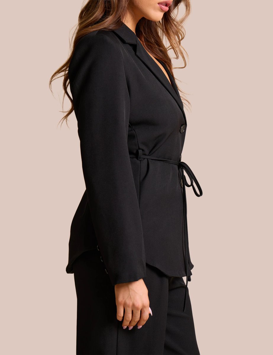Public Desire Tie Detail Single Breasted Blazer Black - 3