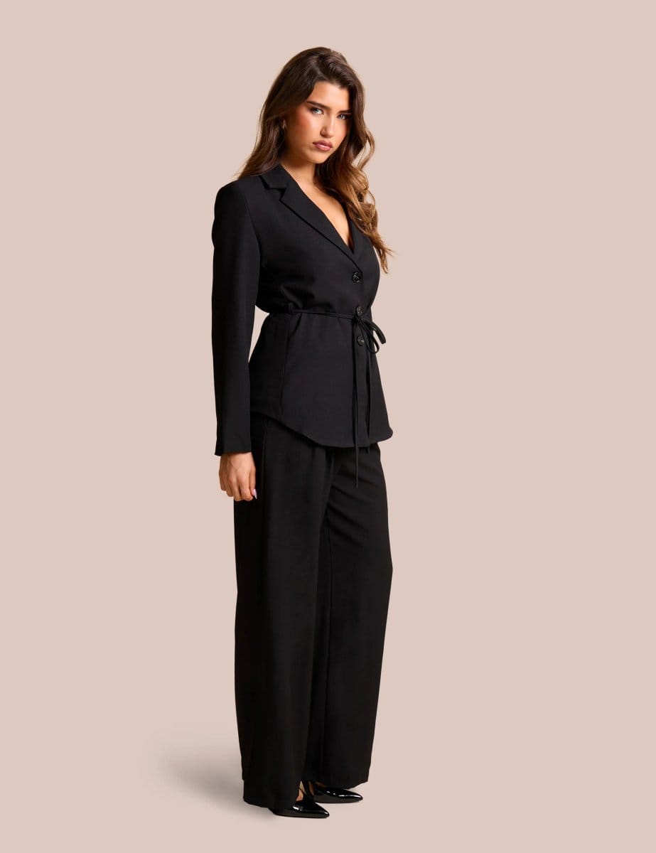 Public Desire Tie Detail Single Breasted Blazer Black - 4