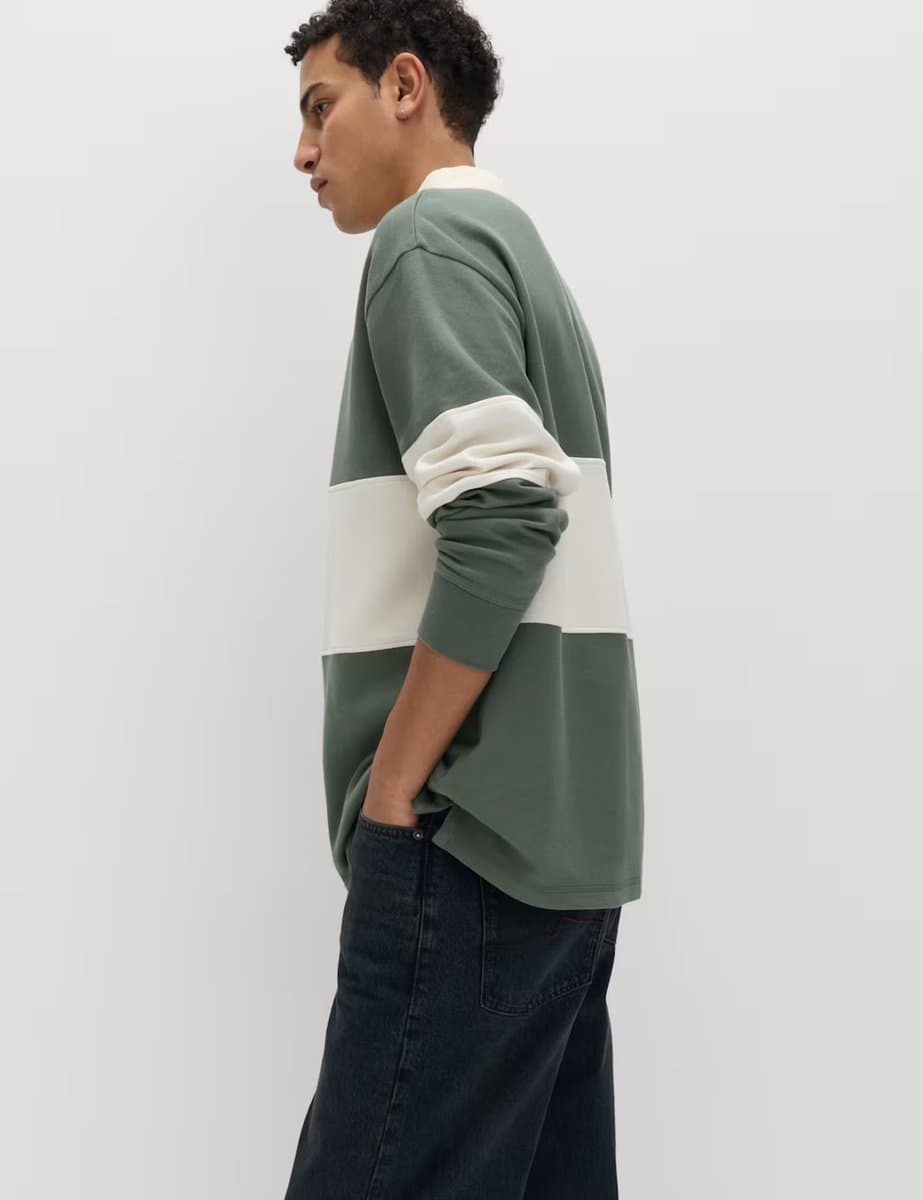 Marks & Spencer M&S Cotton Rich Pique Rugby Shirt Moss Green