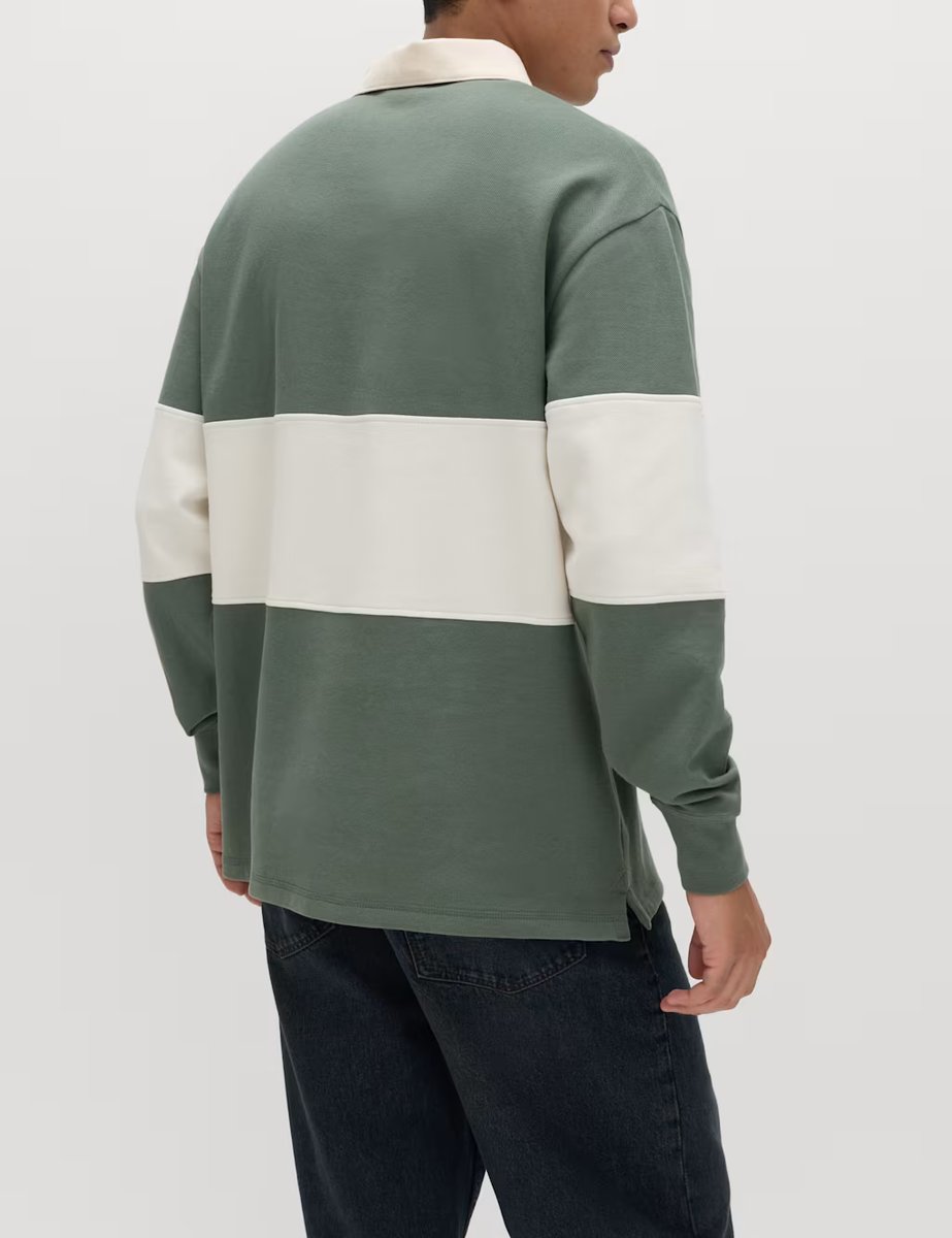 Marks & Spencer M&S Cotton Rich Pique Rugby Shirt Moss Green - 3