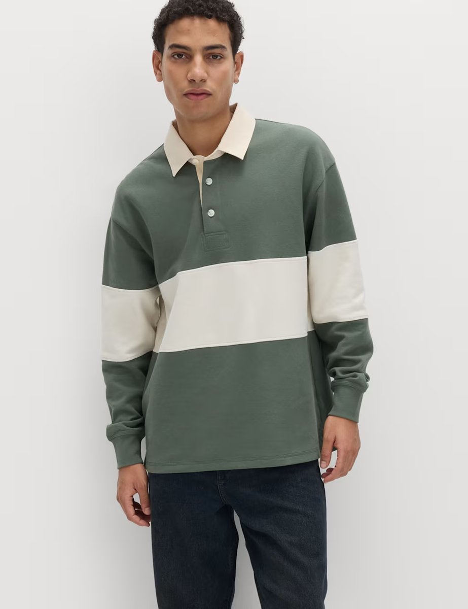 Marks & Spencer M&S Cotton Rich Pique Rugby Shirt Moss Green - 4