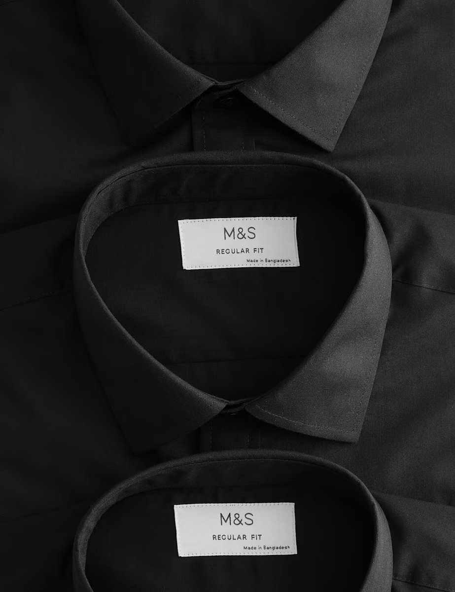 Marks & Spencer M&S 3 Pack Regular Fit Easy Iron Short Sleeve Shirts Black - 2