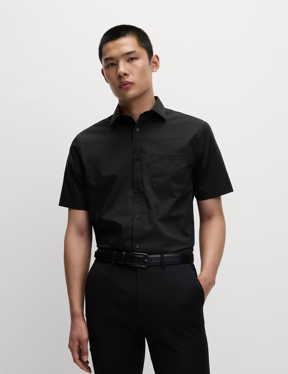 Marks & Spencer M&S 3 Pack Regular Fit Easy Iron Short Sleeve Shirts Black - 4