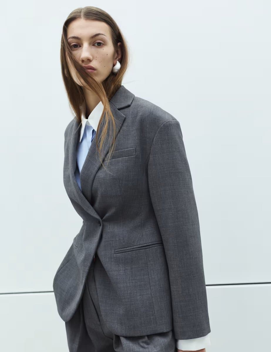 Marks & Spencer M&S Grey Double Breasted Longline Blazer