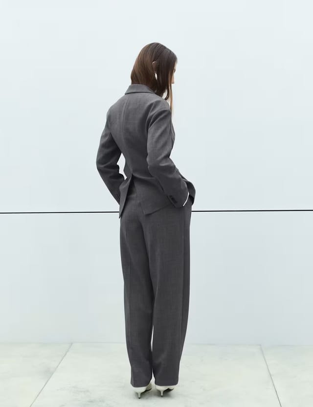 Marks & Spencer M&S Waisted Double Breasted Longline Blazer Grey - 2