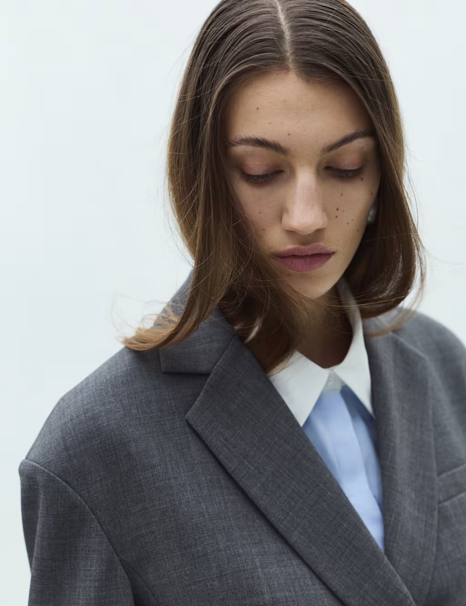 Marks & Spencer M&S Waisted Double Breasted Longline Blazer Grey - 3