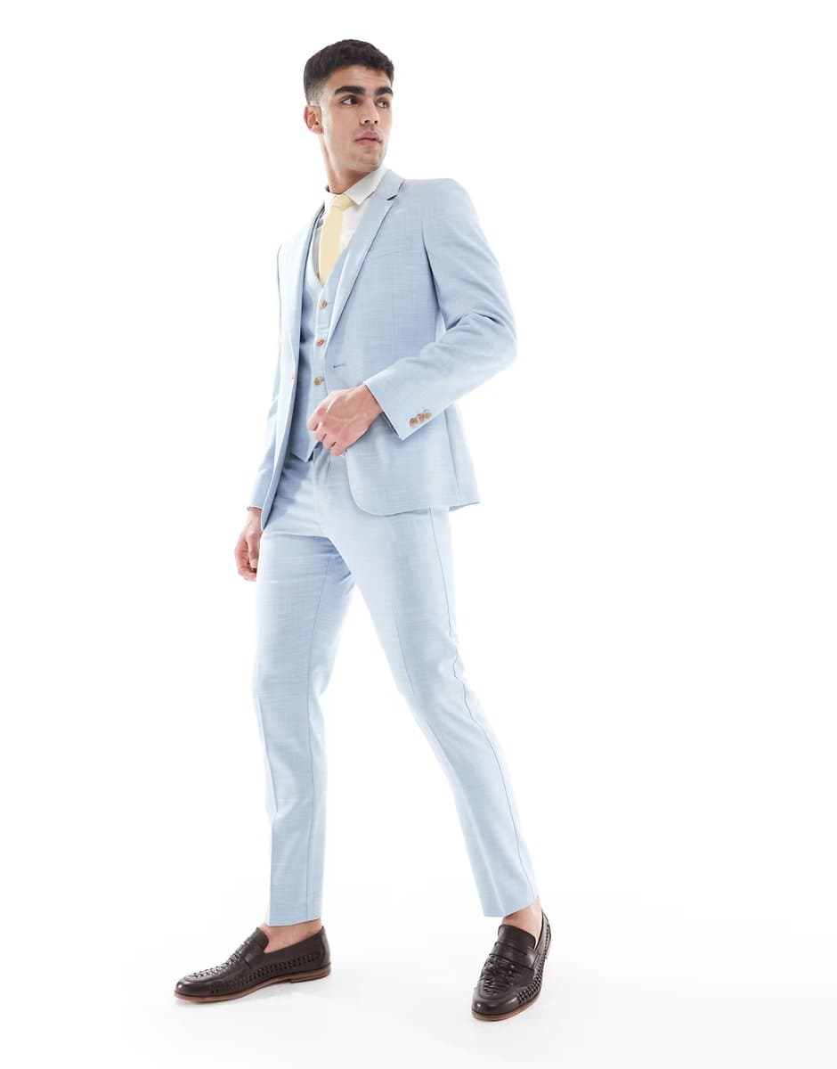 ASOS ASOS DESIGN Skinny Wedding Suit Jacket in Light Blue