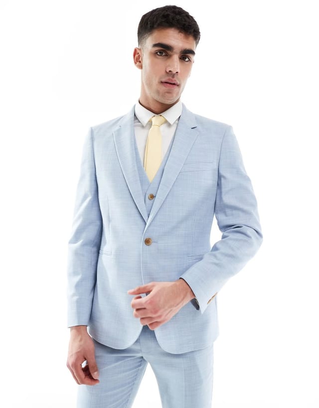 ASOS ASOS DESIGN skinny wedding suit jacket in blue texture - 2
