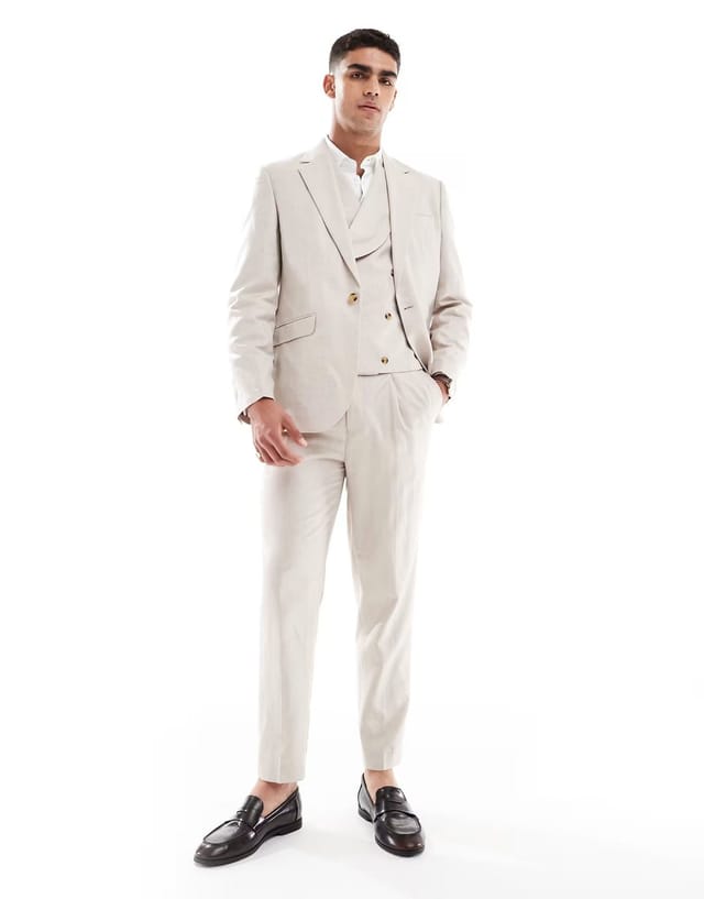 ASOS ASOS DESIGN slim suit jacket with linen in stone twill - 2