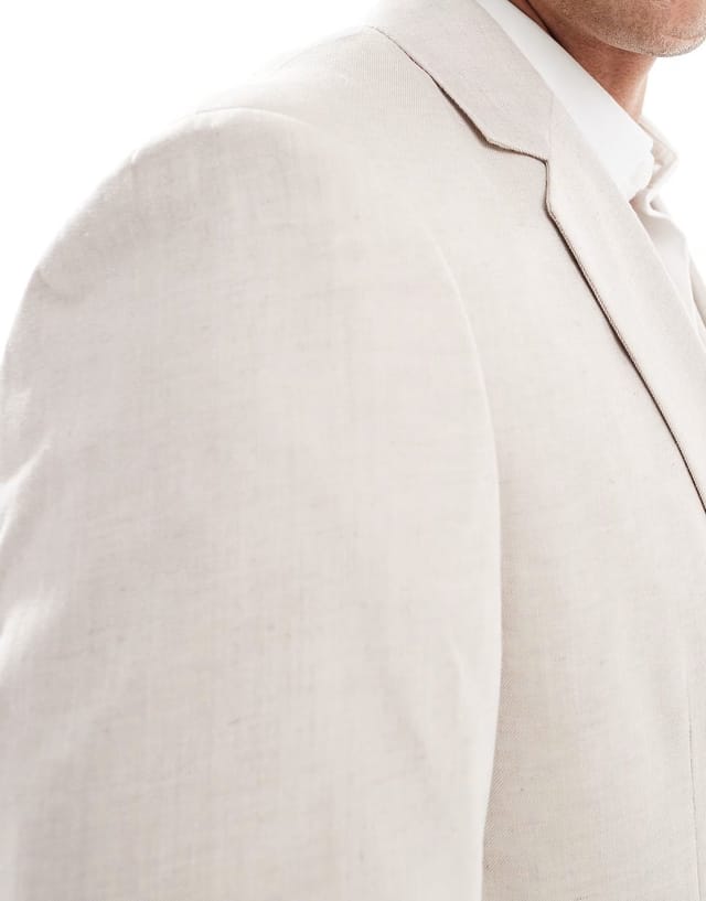 ASOS ASOS DESIGN slim suit jacket with linen in stone twill - 3
