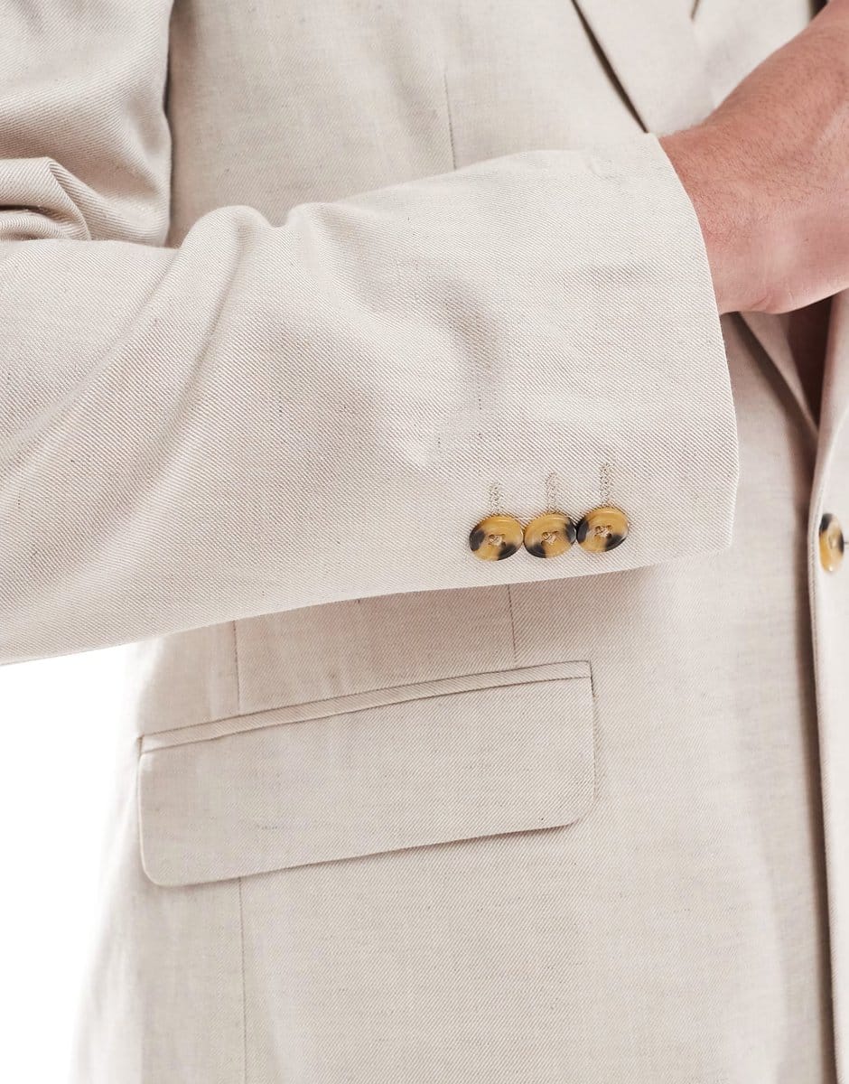 ASOS ASOS DESIGN slim suit jacket with linen in stone twill - 4