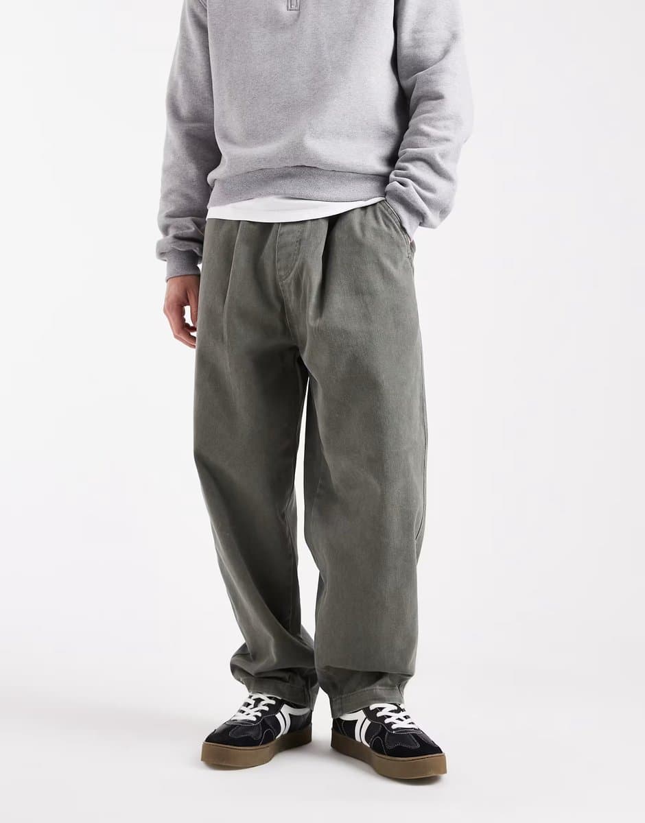 ASOS Jack & Jones barrel fit drawstring trouser in khaki