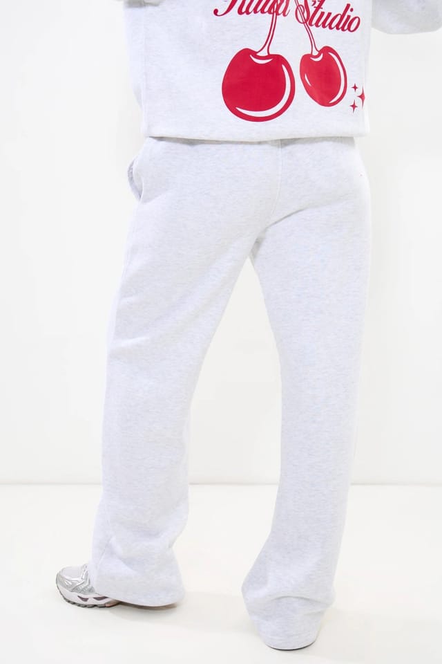 Kaiia Kaiia Wide Leg Joggers Light Grey Marl & Red - 3