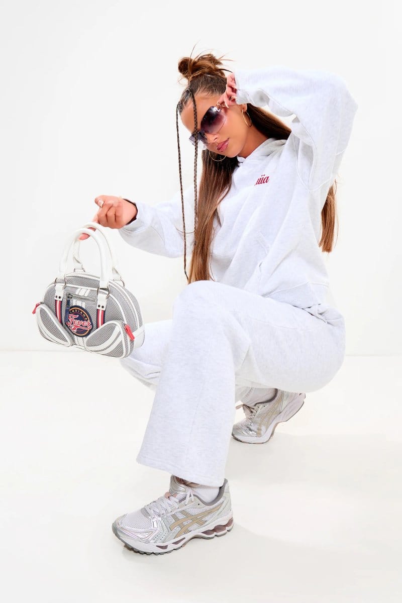 Kaiia Kaiia Wide Leg Joggers Light Grey Marl & Red - 4