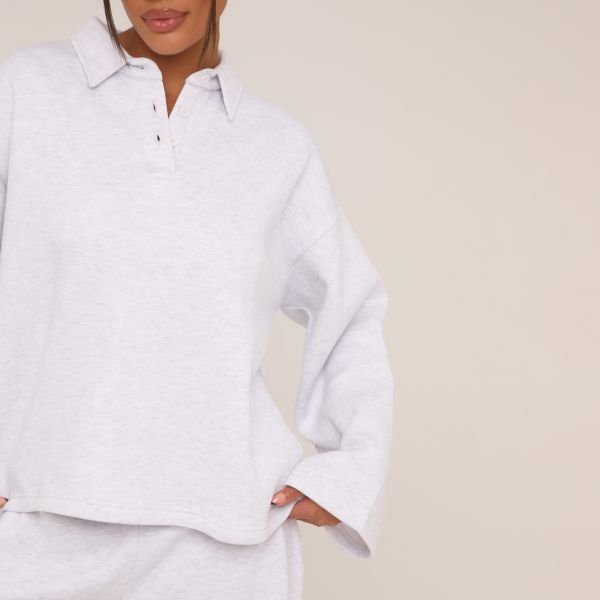 EGO Polo Collar Sweatshirt In Grey Marl, Women's Size UK 4 - 2