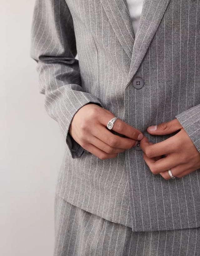 ASOS COLLUSION boxy pinstripe blazer co-ord in stone - 2