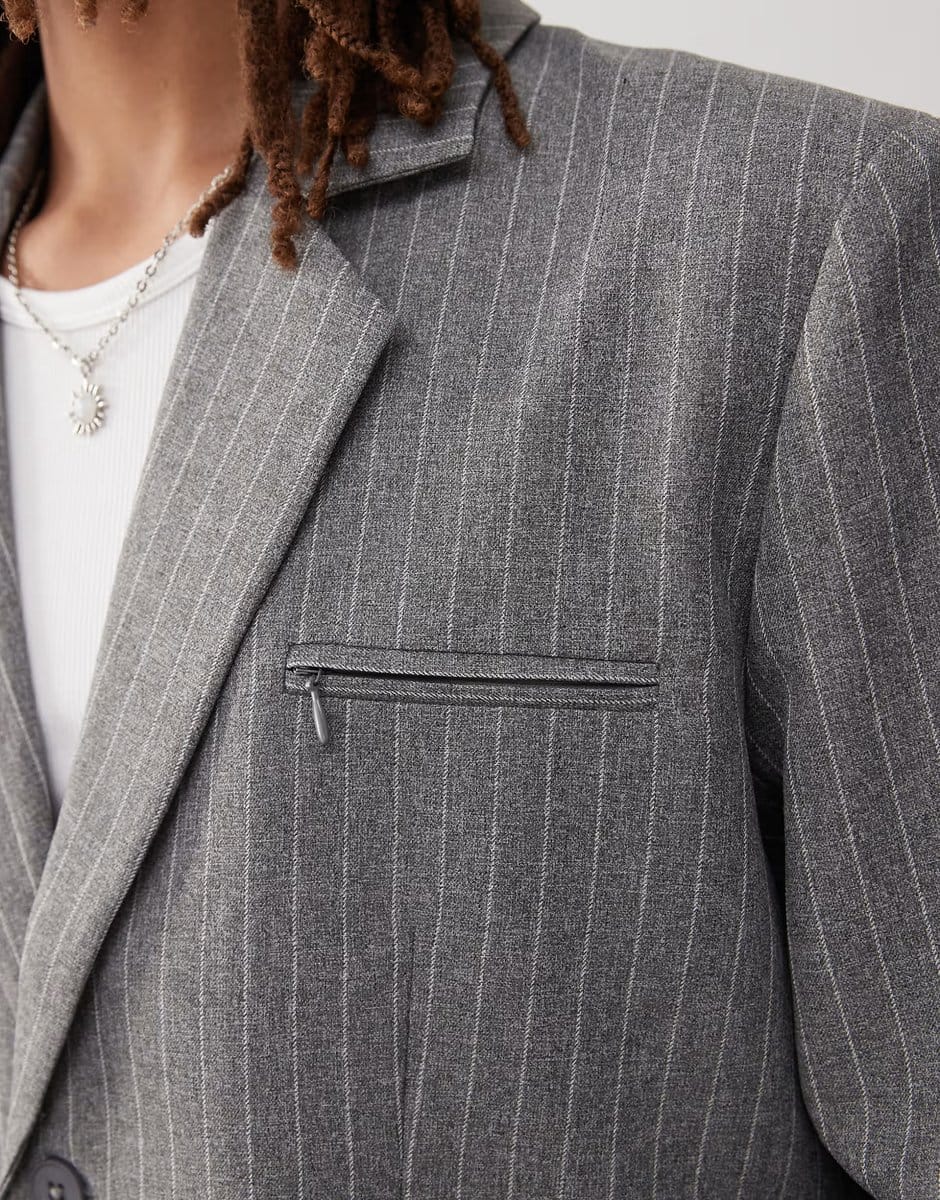ASOS COLLUSION boxy pinstripe blazer co-ord in stone - 4