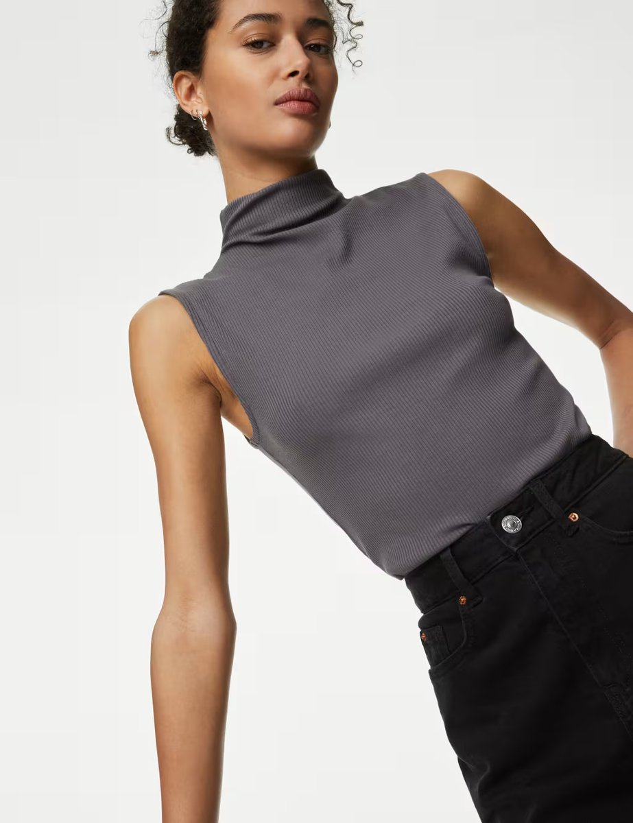 Marks & Spencer M&S Cotton Blend Funnel Neck Vest Slate - 2