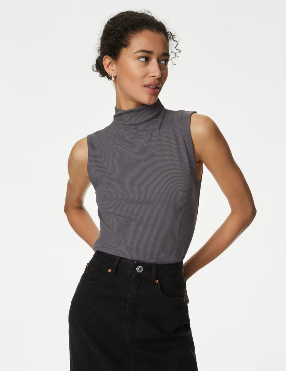 Marks & Spencer M&S Cotton Blend Funnel Neck Vest Slate - 3