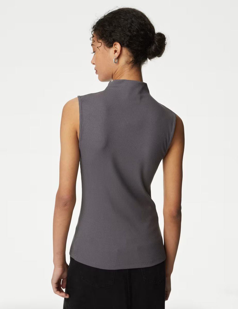 Marks & Spencer M&S Cotton Blend Funnel Neck Vest Slate - 4