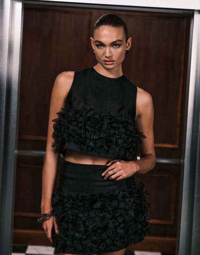 ASOS Sister Jane Plume organza mini skirt and top co-ord in black - 2