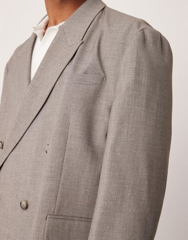 ASOS ASOS DESIGN double breasted slouchy oversized suit jacket in grey melange texture - 3